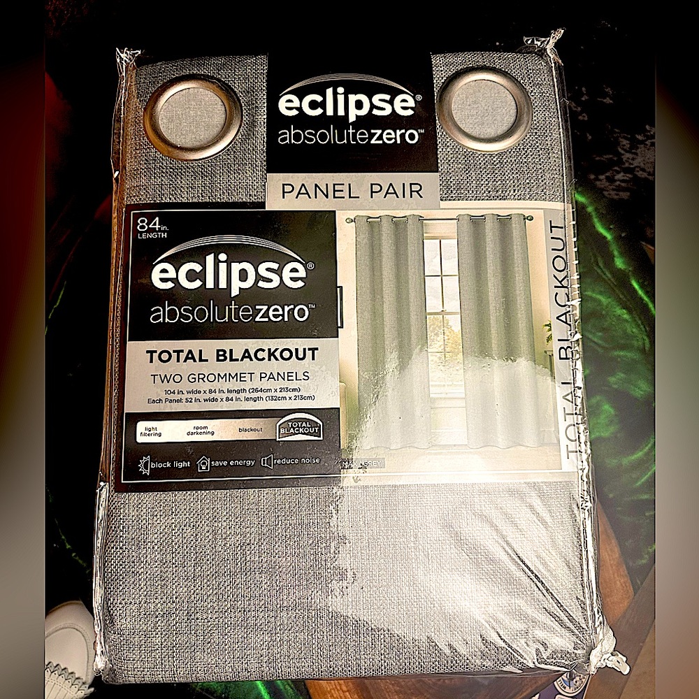 Eclipse Absolute Zero 84" Blackout Curtains, 2-Pack, Max Grey, 52" x 84"
